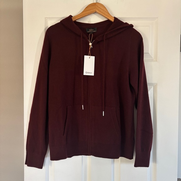 Quince Mongolian Cashmere Full Zip Hoodie Rich Burgundy NWT Multiple Sizes - Picture 6 of 14